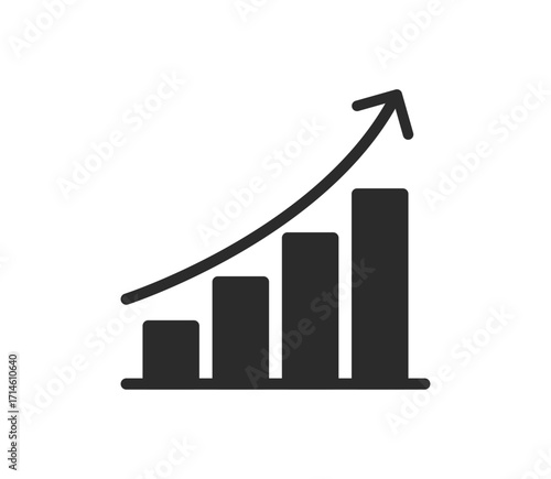 Rising bar chart icons with upward arrow representing business growth, financial success, investment, analytics, economic progress, performance improvement, and positive trend concept