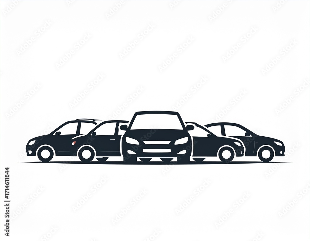 Fototapeta premium Group of Car Silhouette isolated white background. Vector Illustration