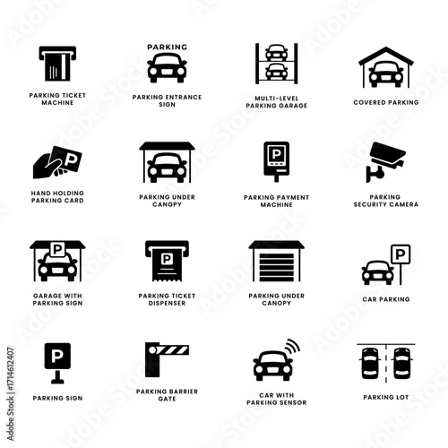 Collection of Solid Parking and Garage Icons
