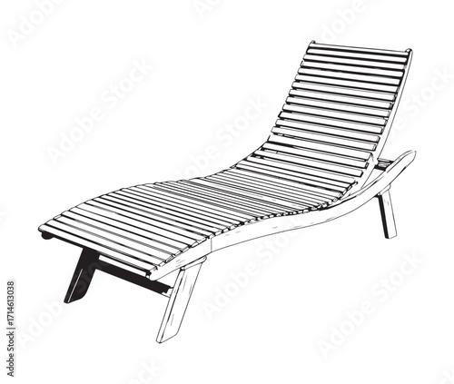 Line art chaise longue on white background. Beach chair icon. 