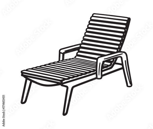 Line art chaise longue on white background. Beach chair icon. 