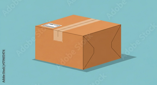 Cardboard shipping box package delivery order brown container sealed with tape and label product distribution
