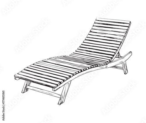 Line art chaise longue on white background. Beach chair icon. 