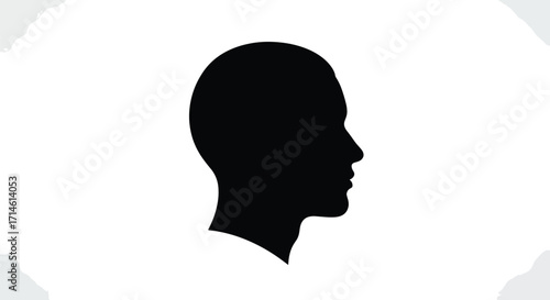 Minimal black silhouette of human head in profile, simple anatomy representation for design, education, and graphic artwork.