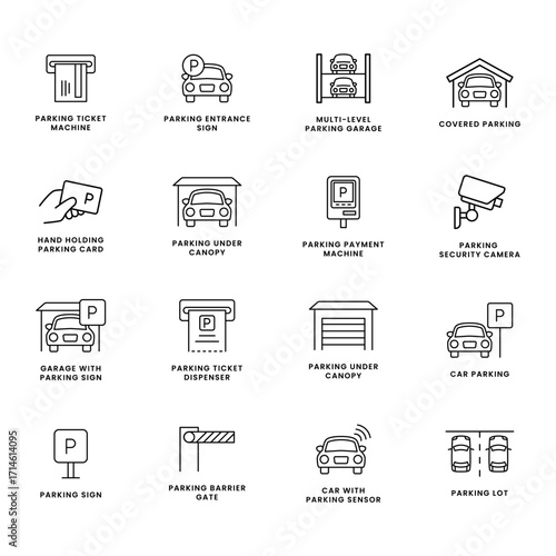 Outline Vector Set of Parking Related Icons