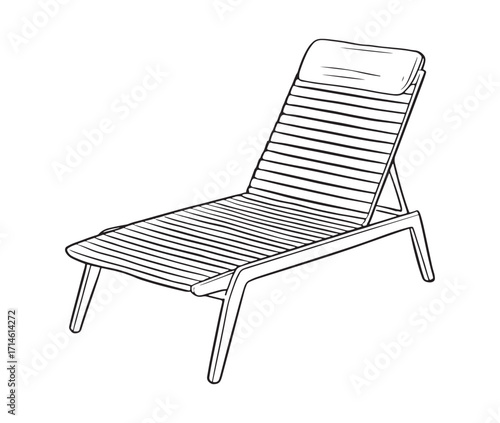 Line art chaise longue on white background. Beach chair icon. 