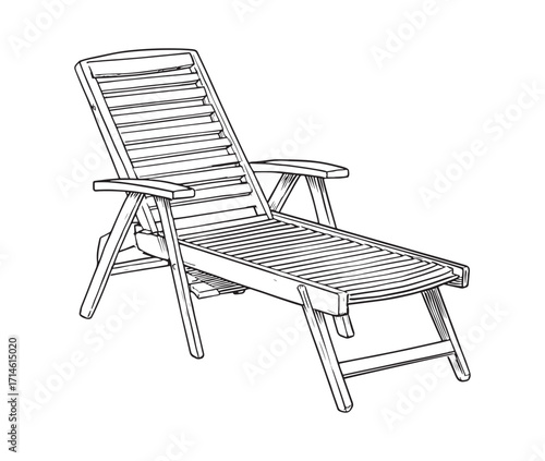 Line art chaise longue on white background. Beach chair icon. 