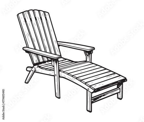 Line art chaise longue on white background. Beach chair icon. 