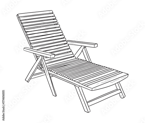 Line art chaise longue on white background. Beach chair icon. 