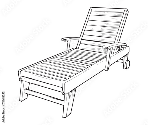 Line art chaise longue on white background. Beach chair icon. 
