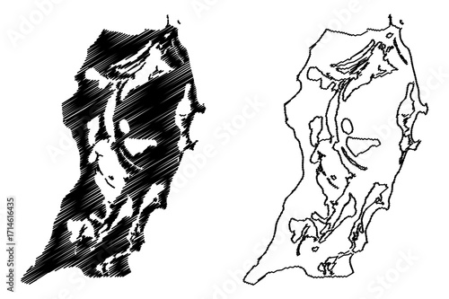 San Salvador island (Commonwealth of The Bahamas, Cenrtal America, Caribbean islands) map vector illustration, scribble sketch Watling's or Guanahani map