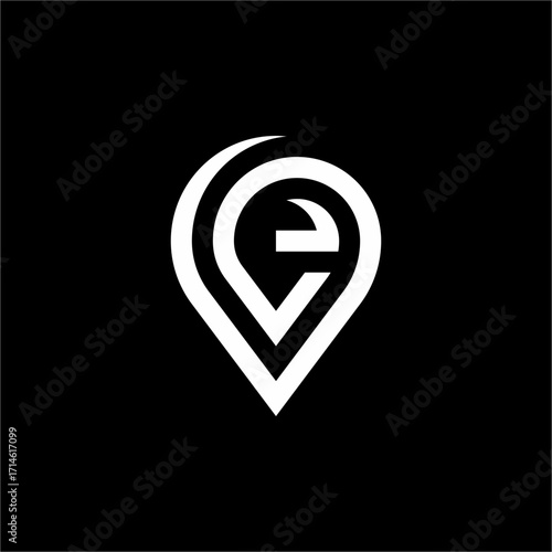 This professional logo seamlessly integrates the letter E and a map pin, symbolizing a focus on exact locations and modern innovation in a clean, elegant style.