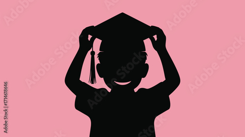 Celebrate graduation day with this triumphant graduate silhouette against a soft pink background