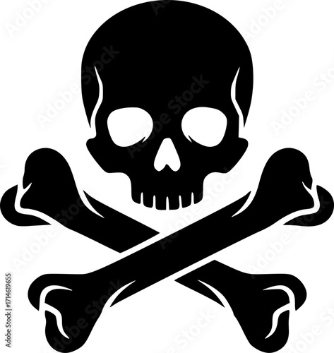 black skull and crossbones, white background, simple, minimalist, symbol, danger, warning, death, vector art
