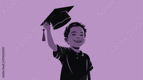 Cheerful child celebrating graduation day with cap in hand, symbolizing success and future aspirations