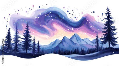 Northern Lights in Lapland. Northern Lights in Lapland watercolor vector illustration
