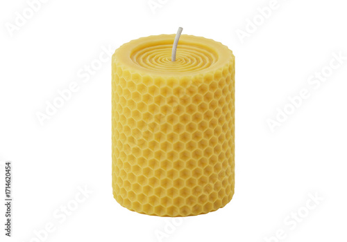Isolated beeswax candle with wick, organic aromatic wax light for home decoration gifts
