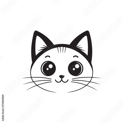 Cat face icon cute cat face with whiskers in sim silhouette on white background