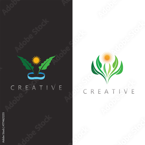 natural green leaf vector logo concept for sustainable eco friendly business