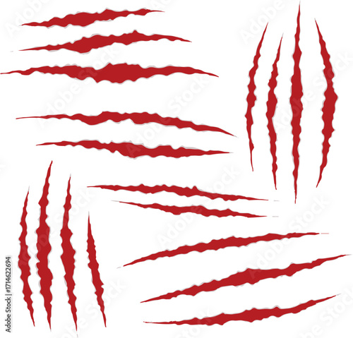 Assorted Red Claw Marks and Scratch Lines on White