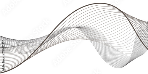 A minimalistic composition of wavy black lines bending and merging into flowing forms, evoking the essence of sound vibrations, futuristic movement, and organic digital flow.