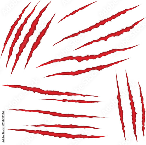 Red Claw Marks on White Background scratches torn