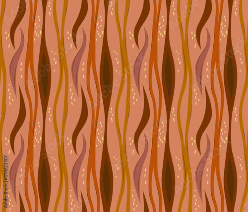 Hand drawn organic shape wavy lines seamless pattern design in warm earth tones