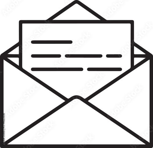 Open envelope with letter inside line art icon