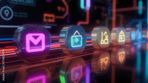Futuristic Interface with Glowing Icons for Modern Technology.