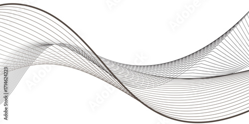 A minimalistic composition of wavy black lines bending and merging into flowing forms, evoking the essence of sound vibrations, futuristic movement, and organic digital flow.