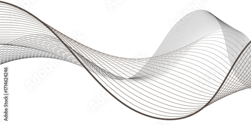 A minimalistic composition of wavy black lines bending and merging into flowing forms, evoking the essence of sound vibrations, futuristic movement, and organic digital flow.