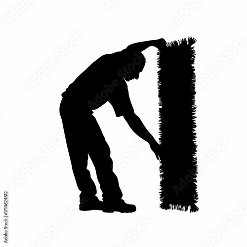 Silhouette of worker bending over brushing decorative pattern isolated on white background