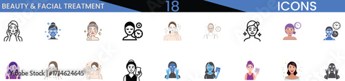 Collection of beauty and facial treatment icons representing skincare services and procedures vector