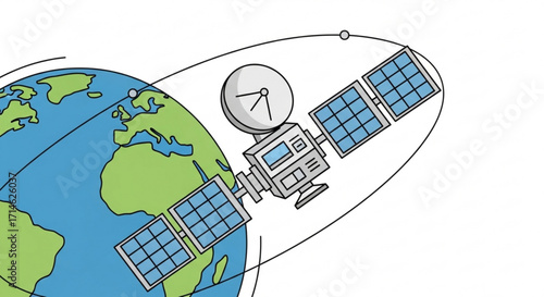 Satellite orbiting earth vector illustration for space exploration and communication technology design needs