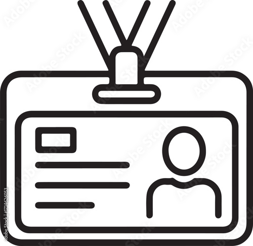 Simple line art icon of an identification card with lanyard