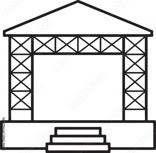 Simple outline of an outdoor stage with steps and roof