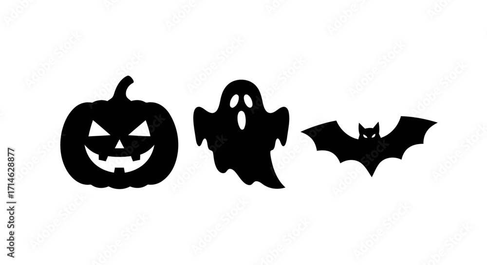 Naklejka premium Set of Black Halloween Silhouette Icons