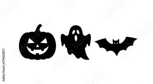 Set of Black Halloween Silhouette Icons