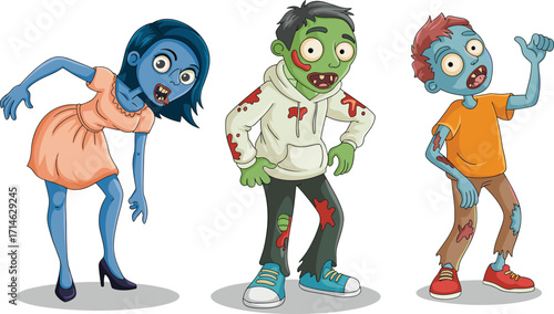Cartoon zombie cowboy character, creepy undead wild west monster, funny Halloween sheriff illustration, scary horror design for games, comics, prints