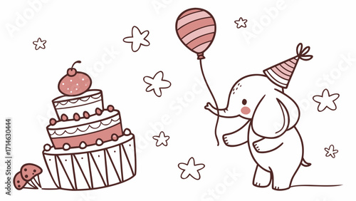Cute Kids Birthday Place Cards Vector – Hand-Drawn Crayon Style with Balloons, Cake and Blank Space for Name