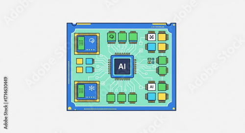 Ai chip illustration for artificial intelligence machine learning and neural network technology design