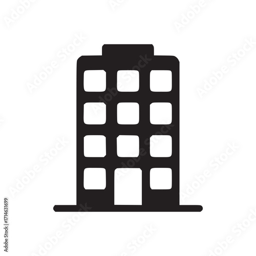 Illustration of an office building the icon features a simple, geometric design, symbolizing corporate business and modern architecture, perfect for minimalist designs
