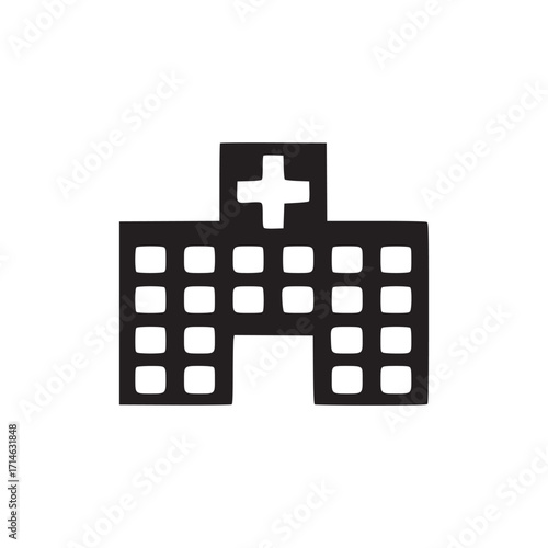 Illustration of a hospital building the icon features a simple, geometric design with a cross on top, symbolizing healthcare and medical services, perfect for minimalist designs