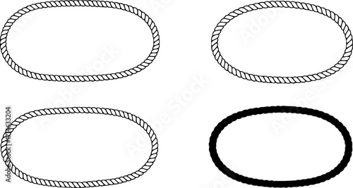 Set of different thickness oval ropes frames. Nautical circular four ropes shapes collection. Vector illustration isolated on white.

