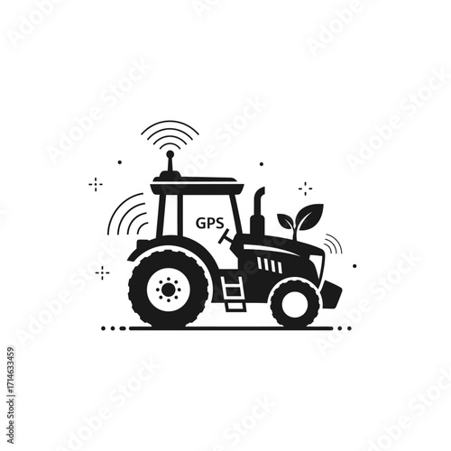 A smart tractor with GPS and wireless connectivity, symbolizing autonomous vehicles and precision farming technology for agriculture.