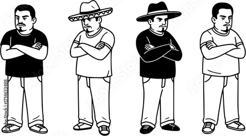 Four drawings of mexican gangster members
