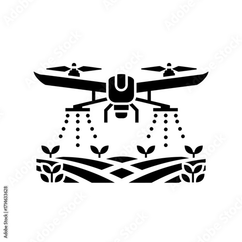 A smart farming drone spraying crops over a field, symbolizing modern, precision agriculture technology and innovation.