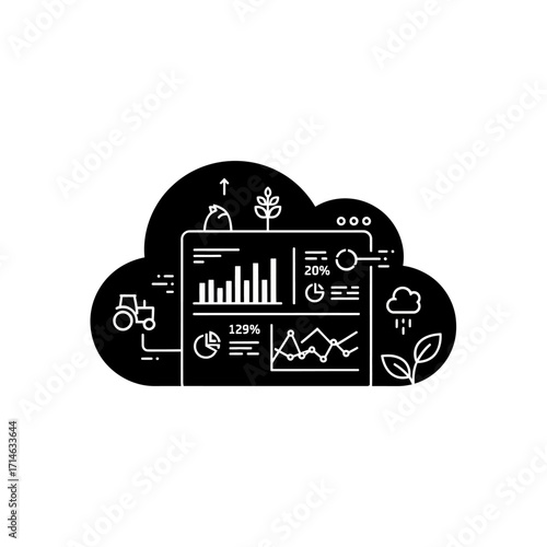 A cloud-based farming data analytics dashboard showing graphs and charts for smart agriculture management and optimization.