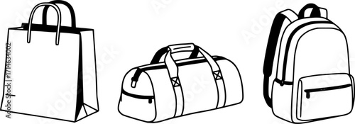 travel bag icon set. vacation, tourism and luggage symbol. Vector Black silhouettes. with white background