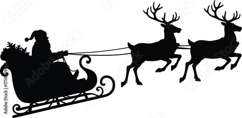 Santa sleigh reindeer flight silhouette santa claus